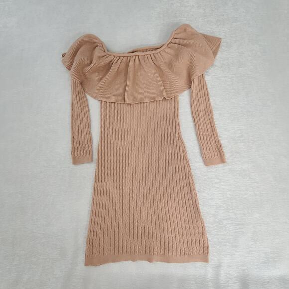 Olivaceous cable knit off shoulder sweater dress brown Size Small Fall Festive - Picture 4 of 10